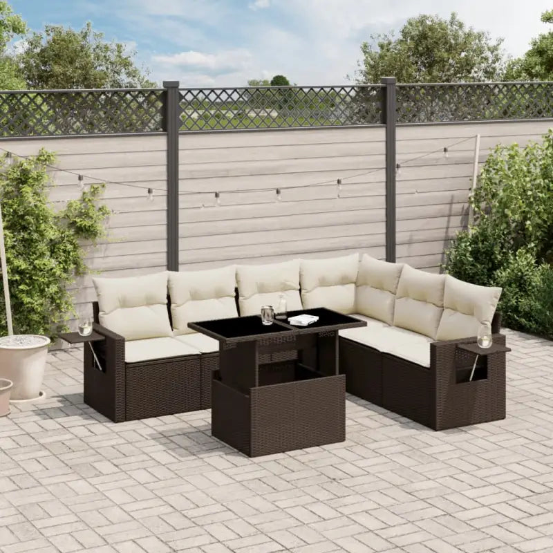 Tuinset met zwart materiaal en gepoedercoat staal voor buiten vergroten - Bruin en crème / zonder opbergruimte