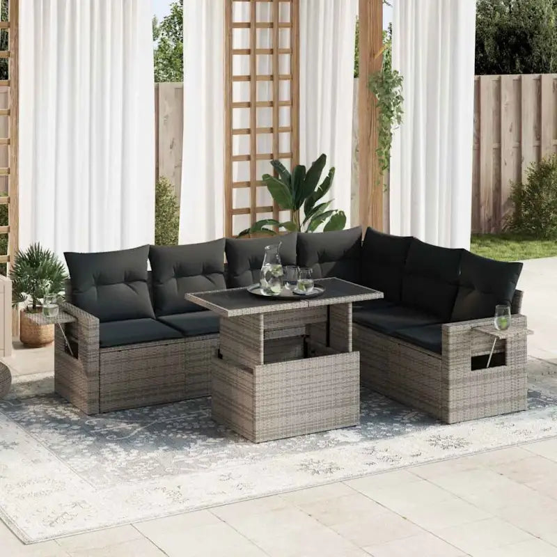 Tuinset met zwart materiaal en gepoedercoat staal voor buiten vergroten - Grijs / met opbergruimte - Tuinsets