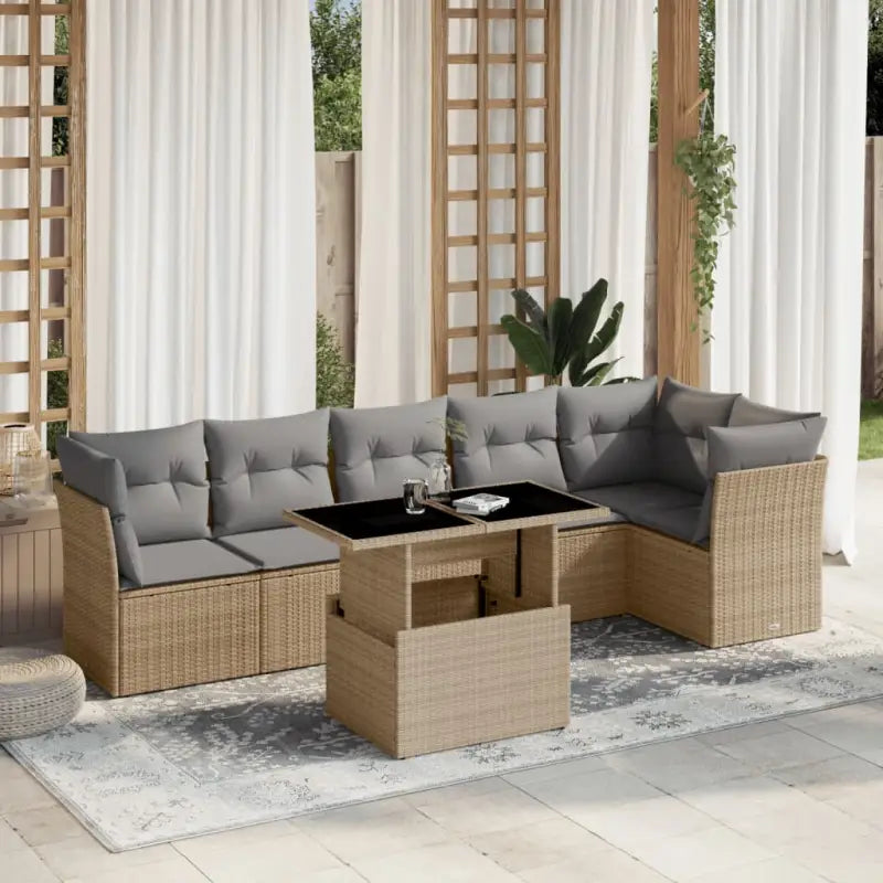 Tuinset met zwart materiaal en gepoedercoat staal voor buiten ontspanning - Beige en grijs / Met tafel - Tuinsets