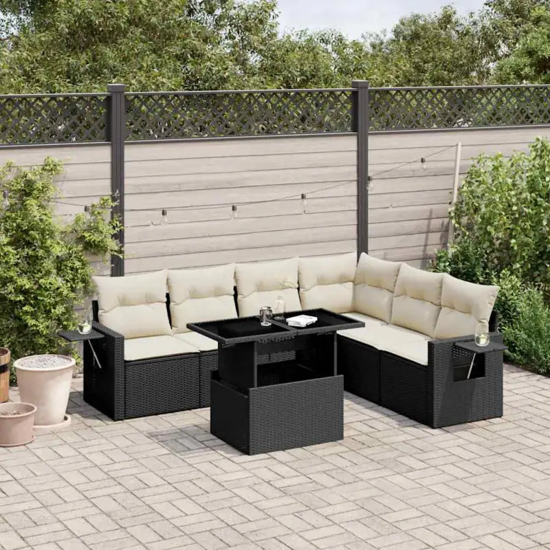 Tuinset met zwart materiaal en gepoedercoat staal voor buiten vergroten - Zwart en crème / zonder opbergruimte