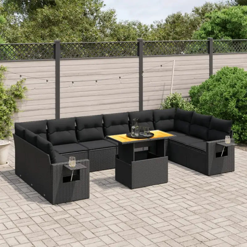 Tuinset met zwart materiaal en gepoedercoat staal voor buitenplezier - Zwart / 6x midden + 4x hoek + Tafel - Tuinsets