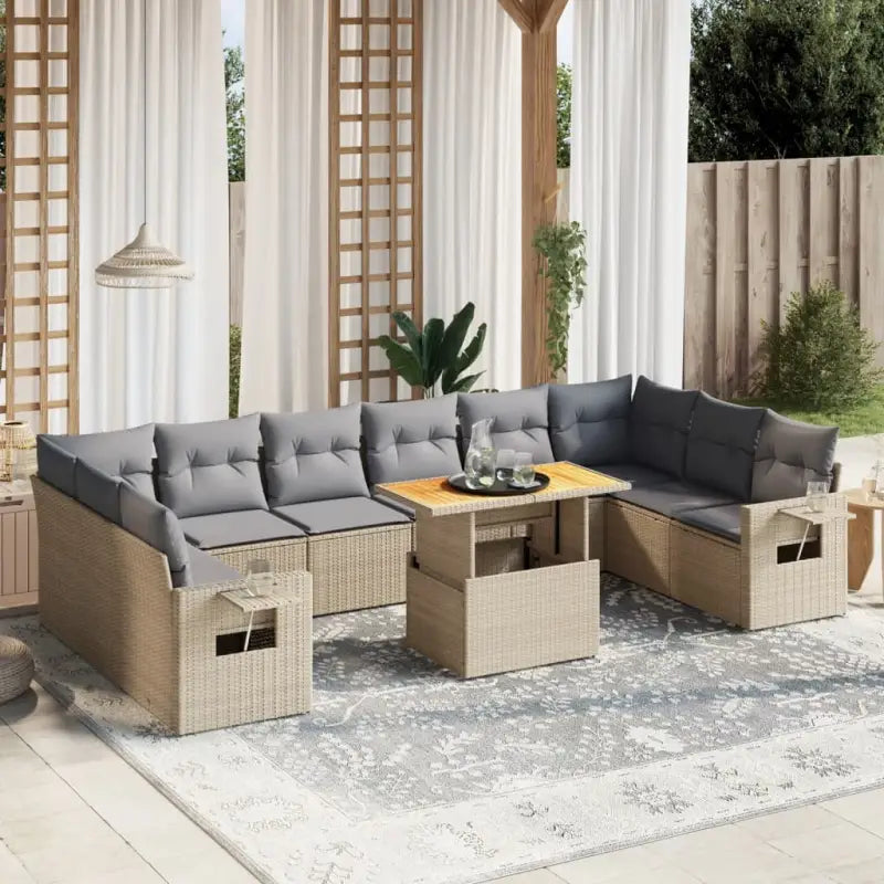 Tuinset met zwart materiaal en gepoedercoat staal voor buitenplezier - beige en lichtgrijs / 6x midden + 4x hoek