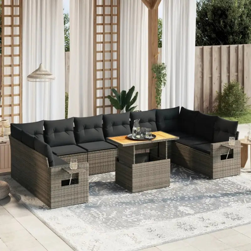 Tuinset met zwart materiaal en gepoedercoat staal voor buitenplezier - grijs en donkergrijs / 6x midden + 4x hoek