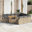 Tuinset met zwart materiaal en gepoedercoat staal voor buitenplezier - beige en lichtgrijs / 4x hoek + Tafel + 6x