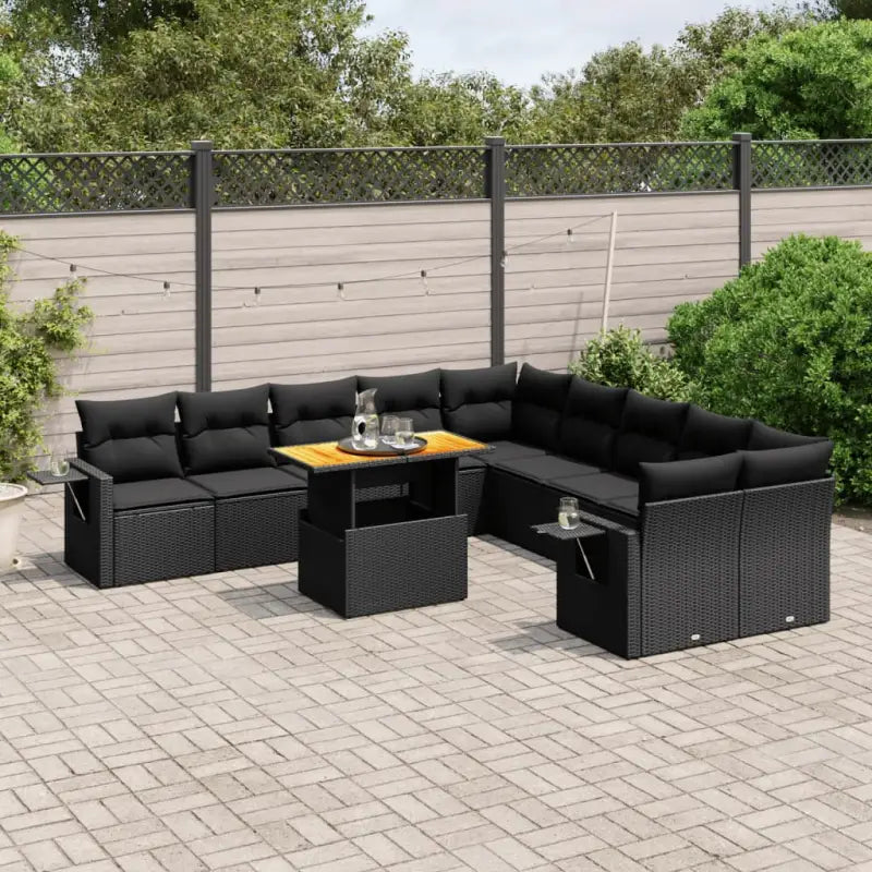 Tuinset met zwart materiaal en gepoedercoat staal voor buitenplezier - Zwart / 4x hoek + 6x midden + Tafel - Tuinsets