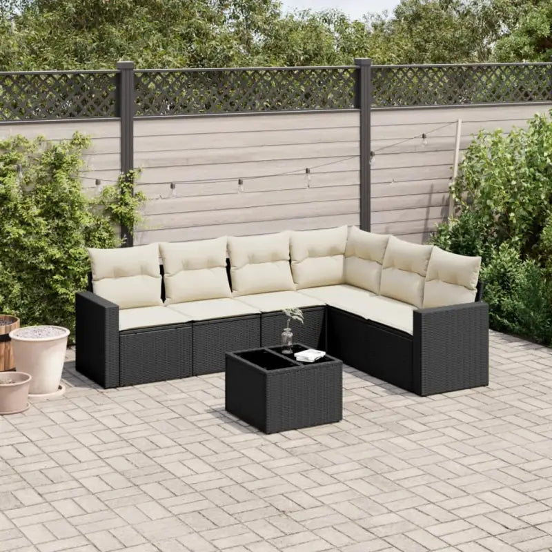 Tuinset met zwart materiaal en gepoedercoat staal voor buitenplezier - Zwart en crème / Met tafel - Tuinsets