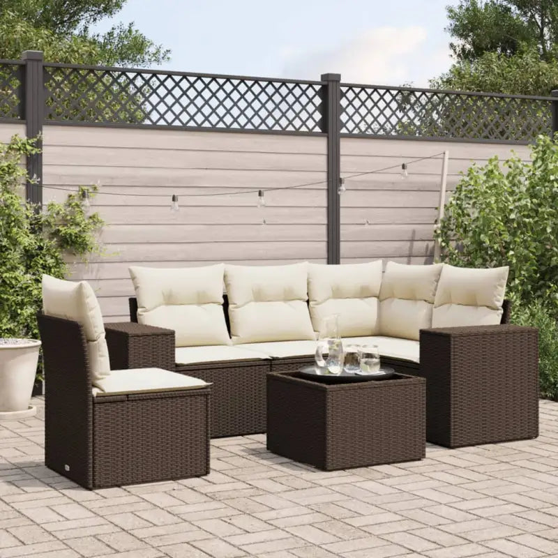 Tuinset met zwart materiaal en gepoedercoat staal voor buitenruimte - Bruin en crème / Met tafel - Tuinsets