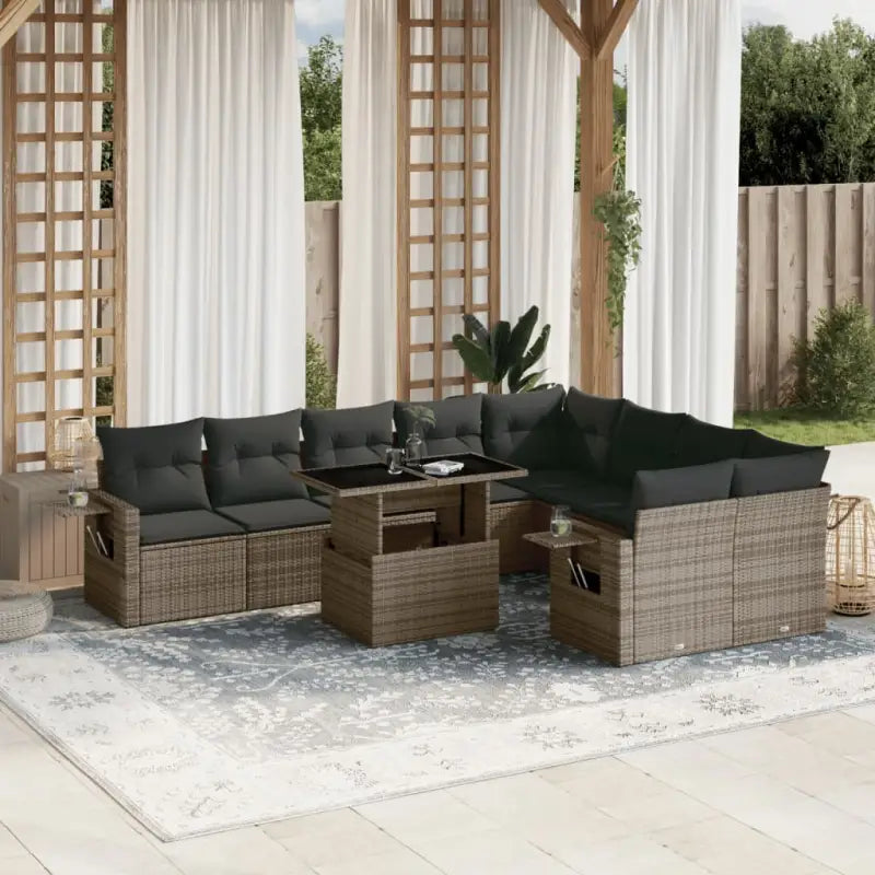 Tuinset met zwart materiaal en gepoedercoat staal voor jouw tuin of terras - Grijs / Met tafel - Tuinsets