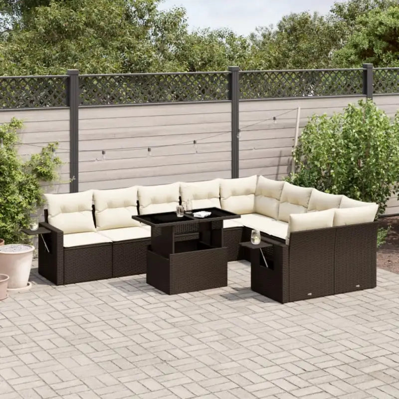 Tuinset met zwart materiaal en gepoedercoat staal voor jouw tuin of terras - Bruin en crème / Met tafel - Tuinsets