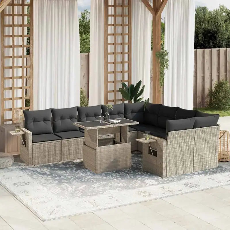 Tuinset met zwart materiaal en gepoedercoat staal voor jouw tuin of terras - Lichtgrijs / Met tafel - Tuinsets