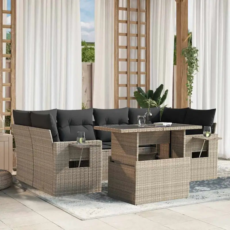 Tuinset van beige materiaal en gepoedercoat staal voor buitenplezier - Lichtgrijs / zonder opbergruimte - Tuinsets