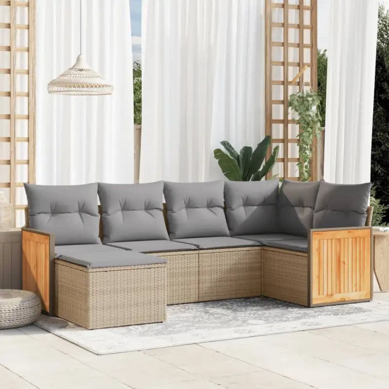 Tuinset van beige materiaal met gepoedercoat staal en afmetingen - Beige en grijs / Zonder tafel - Tuinsets