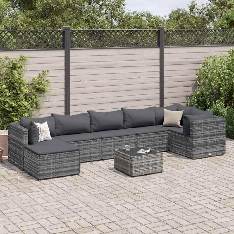 Tuinset van bruin materiaal met gepoedercoat staal en afmetingen - Grijs / 3x hoek + 3x midden + Tafel + voetensteun