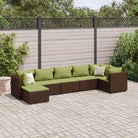 Tuinset van bruin materiaal met gepoedercoat staal en afmetingen - Bruin en groen / 3x hoek + 3x midden + voetensteun