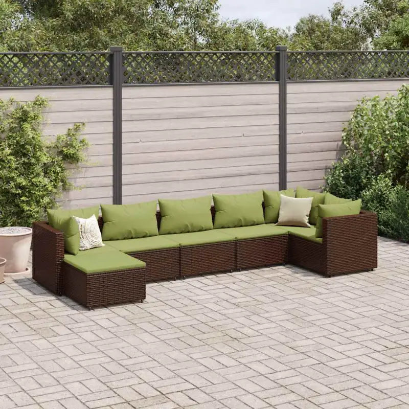 Tuinset van bruin materiaal met gepoedercoat staal en afmetingen - Bruin en groen / 3x hoek + 3x midden + voetensteun