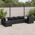 Tuinset van bruin materiaal met gepoedercoat staal en afmetingen - Zwart / 3x hoek + 3x midden + voetensteun - Tuinsets