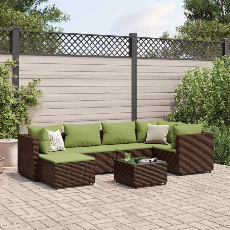 Tuinset van bruin materiaal met gepoedercoat staal en afmetingen - Bruin en groen / 3x corner + 2x middle + table