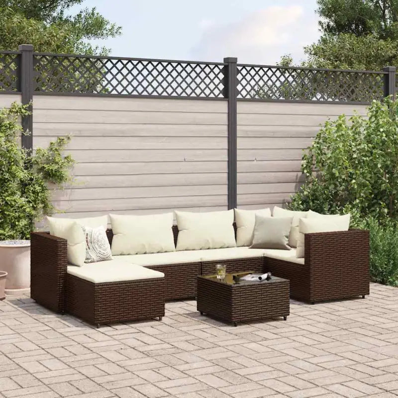 Tuinset van bruin materiaal met gepoedercoat staal en afmetingen - Bruin en crème / 3x corner + 2x middle + table