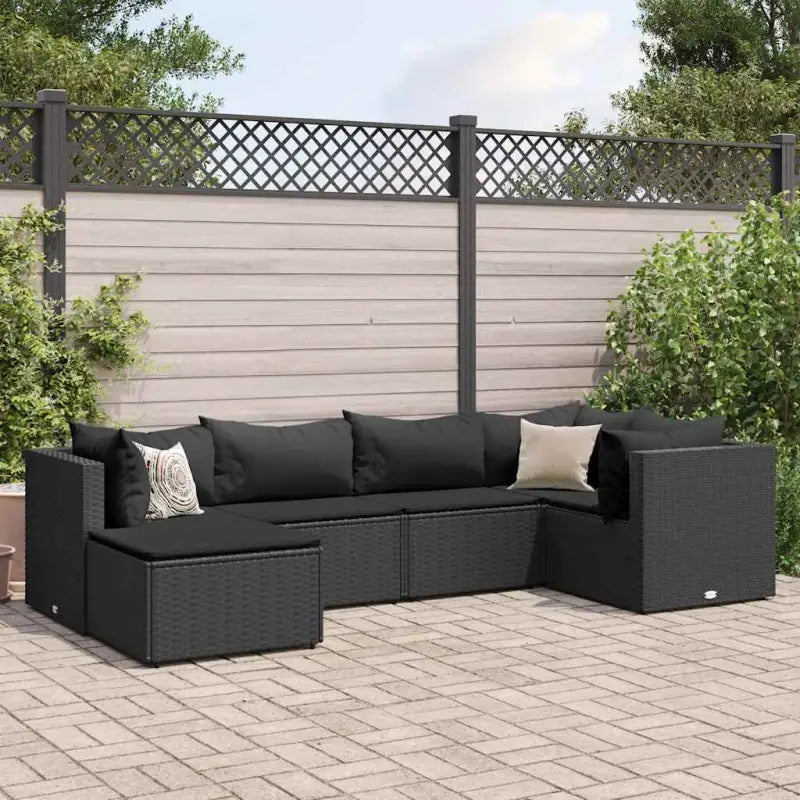 Tuinset van bruin materiaal met gepoedercoat staal en afmetingen - Zwart / 3x hoek + 2x midden + voetensteun - Tuinsets