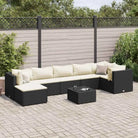 Tuinset van bruin materiaal met gepoedercoat staal en afmetingen - Zwart en crème / 3x hoek + 3x midden + Tafel