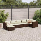 Tuinset van bruin materiaal met gepoedercoat staal en afmetingen - Bruin en crème / 3x hoek + 3x midden + voetensteun