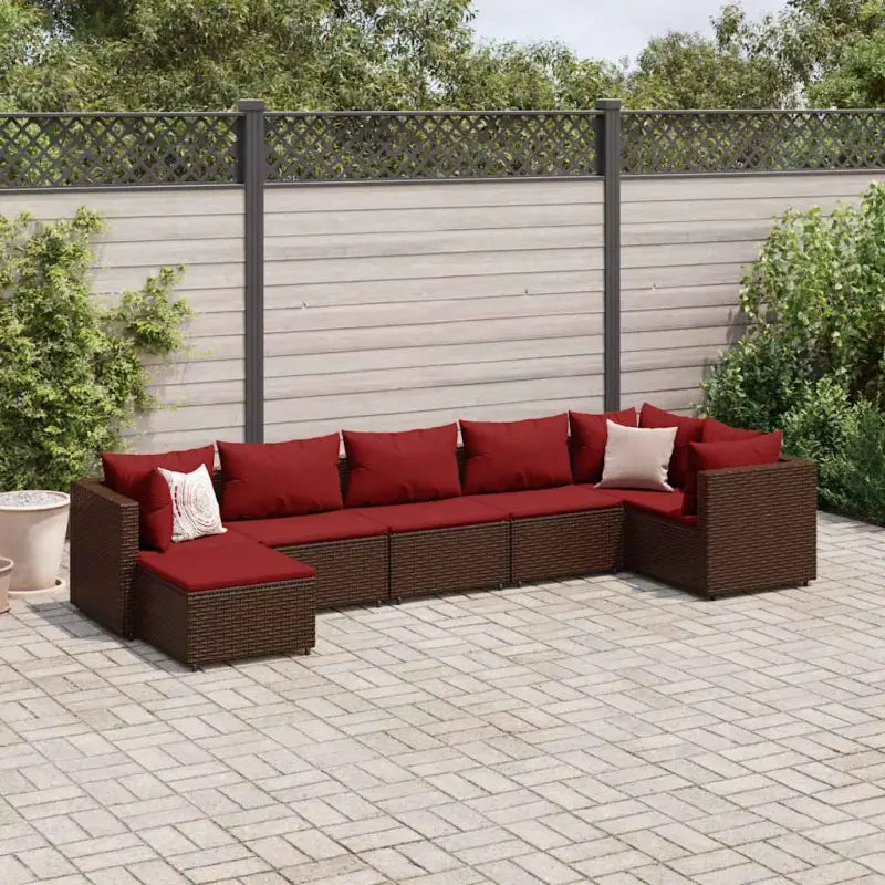 Tuinset van bruin materiaal met gepoedercoat staal en afmetingen - Bruin en rood / 3x hoek + 3x midden + voetensteun