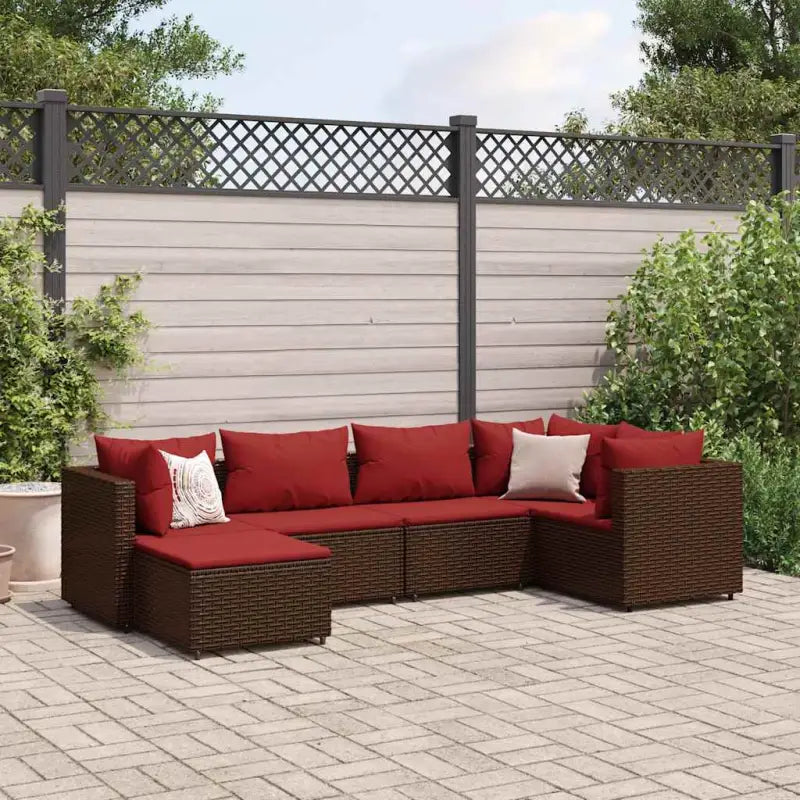 Tuinset van bruin materiaal met gepoedercoat staal en afmetingen - Bruin en rood / 3x hoek + 2x midden + voetensteun