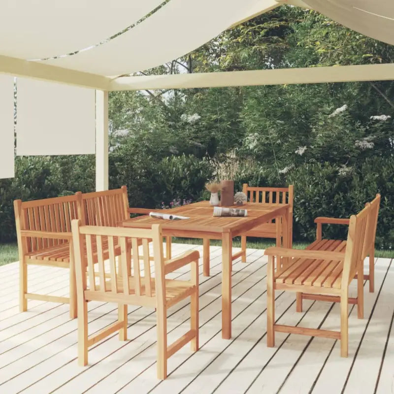 Tuinset van fijn geschuurd hard teakhout voor een moderne tuinruimte - 2x Bank + 2x Fauteuil + Tafel - Tuinsets