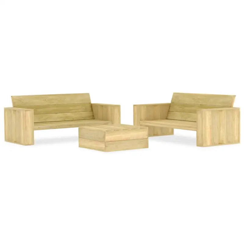 Tuinset van geïmpregneerd grenenhout voor terras en tuinplezier - 2x Bank + Tafel - Tuinsets