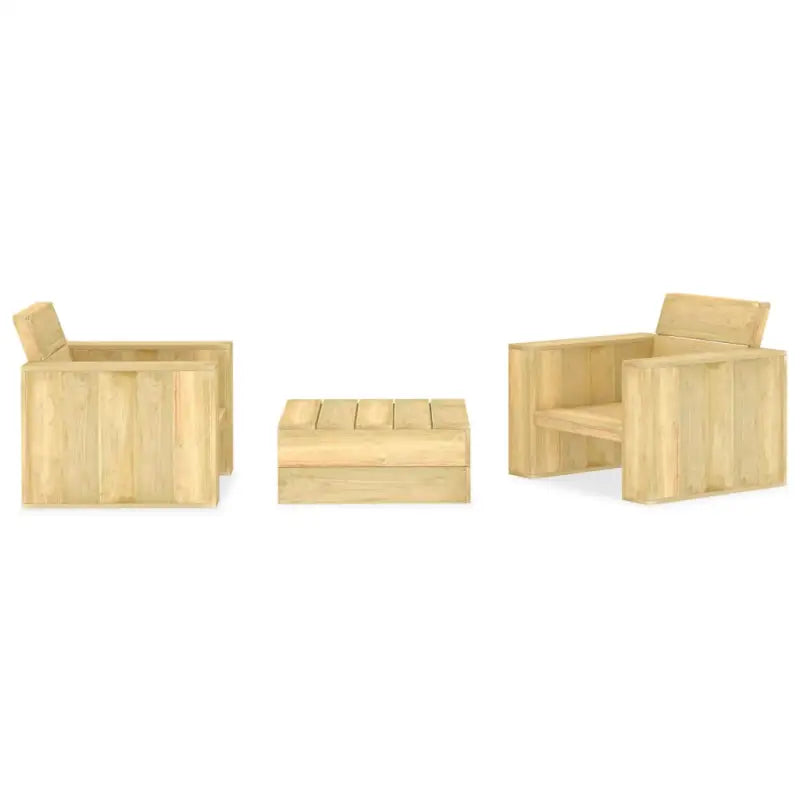 Tuinset van geïmpregneerd grenenhout voor terras en tuinplezier - 2x armstoel + tafel - Tuinsets