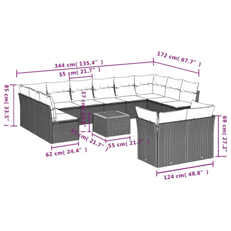 Tuinset van gepoedercoat staal en poly rattan voor buitenplezier - Zwart en blauw - Tuinsets