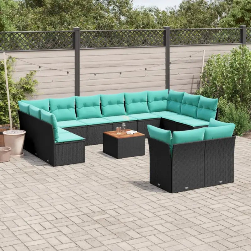 Tuinset van gepoedercoat staal en poly rattan voor buitenplezier - Zwart en blauw - Tuinsets