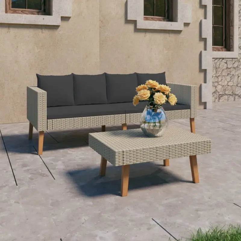 Tuinset van gepoedercoat staal en poly rattan voor gezellige zomerdagen - Beige / Tweezitsbank + Tafel - Tuinsets