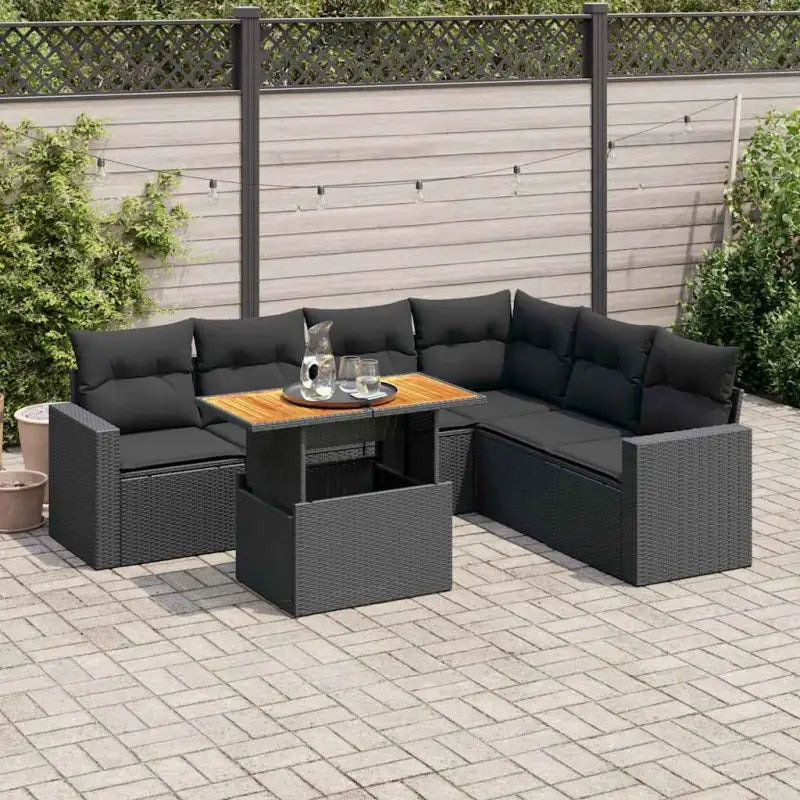 Tuinset van grijs materiaal en gepoedercoat staal voor gezellige buitenruimtes - Zwart / 3x hoek + Tafel + 3x midden