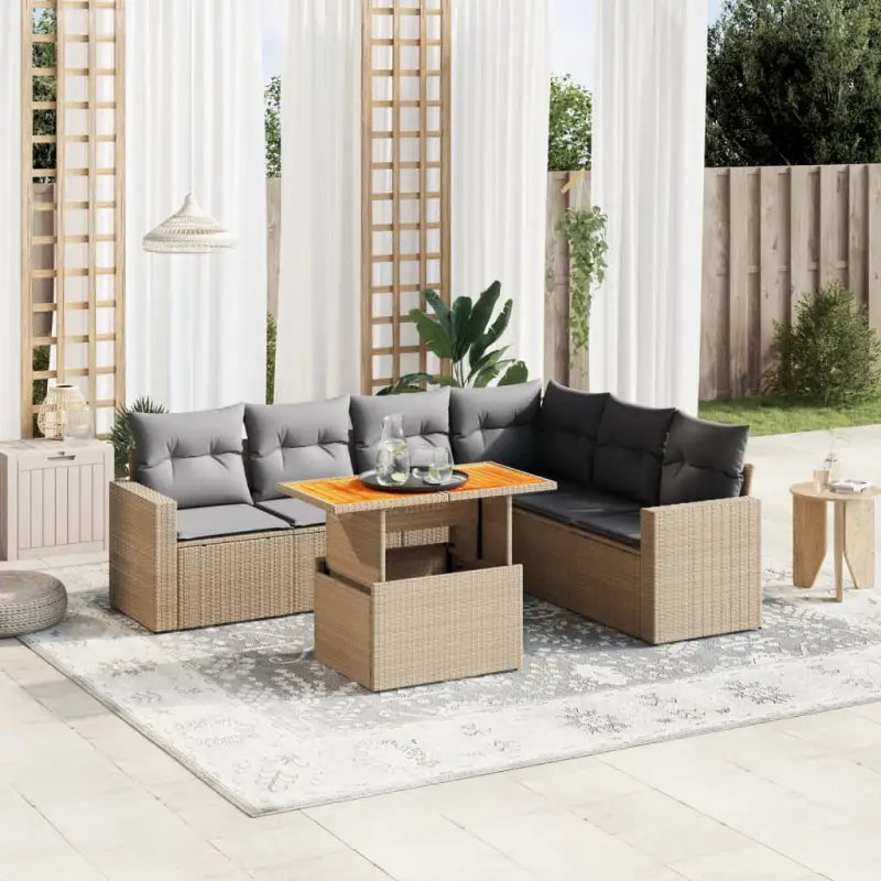Tuinset van grijs materiaal en gepoedercoat staal voor gezellige buitenruimtes - beige en lichtgrijs / 3x midden + 3x