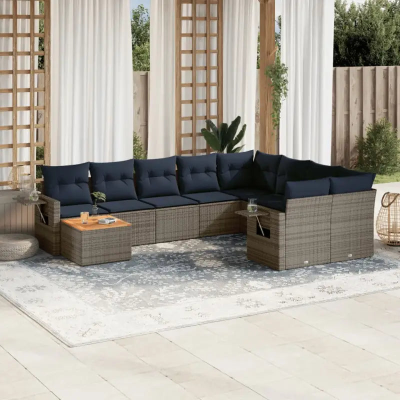 Tuinset van grijs materiaal met gepoedercoat staal en afmetingen - Grijs / 2x hoek + 5x midden + Tafel - Tuinsets