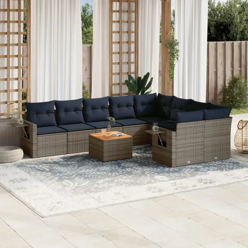 Tuinset van grijs materiaal met gepoedercoat staal en afmetingen - Grijs / Tafel + 2x hoek + 5x midden - Tuinsets