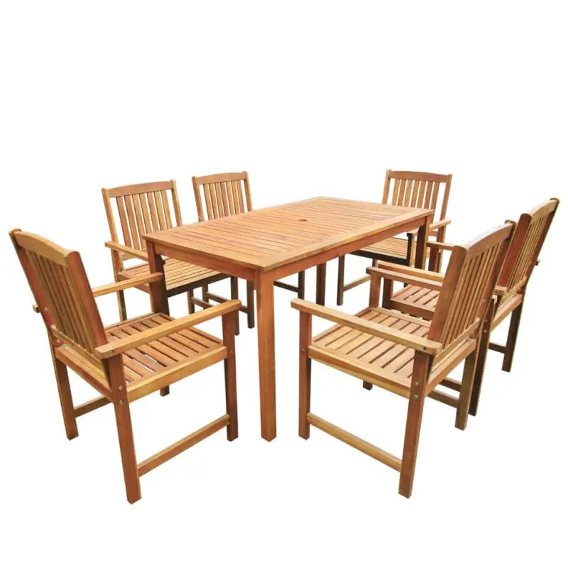 Tuinset van massief acaciahout met levering bevat zes stoelen en tafel - Bruin - Tuinsets