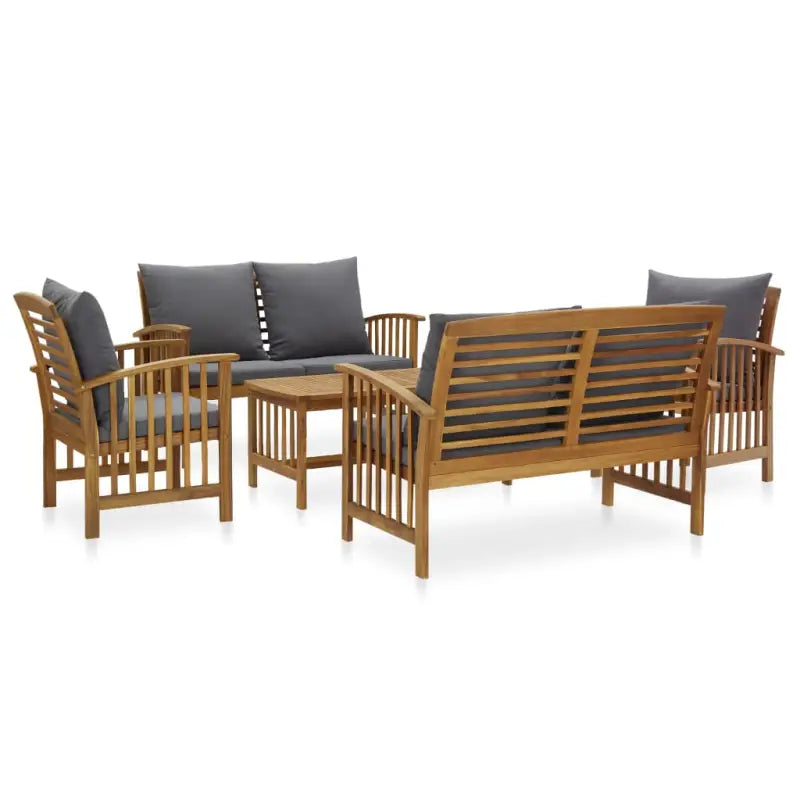 Tuinset van massief acaciahout met vintage uitstraling voor buitenruimtes - Grijs / 2x Bank + 2x Fauteuil + Tafel