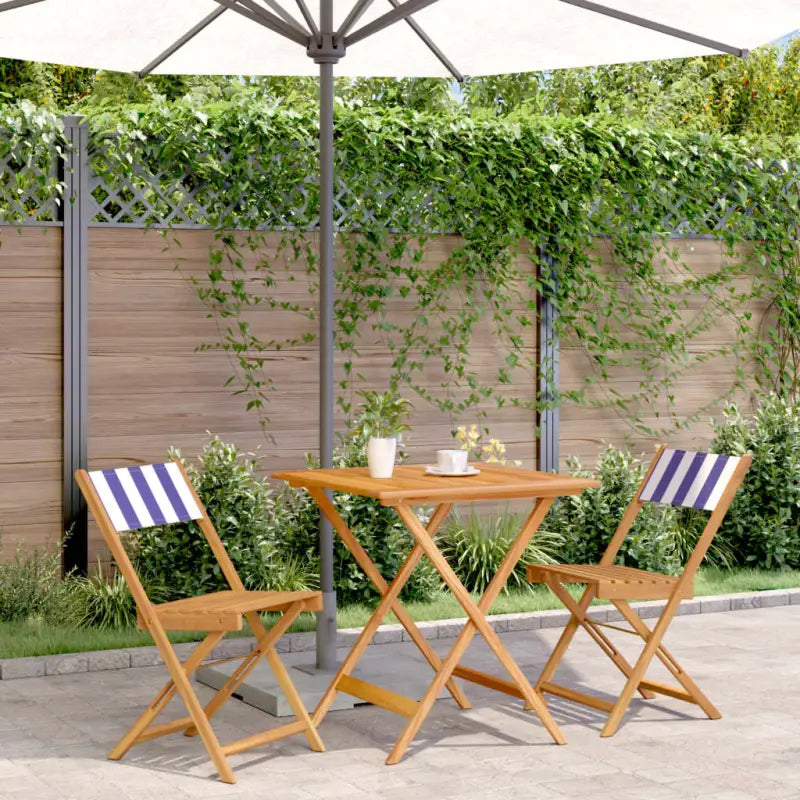 Tuinset van massief acaciahout voor buiten en terras ontspanning - Blauw en wit / 70 x 70 x 75 cm - Tuinsets