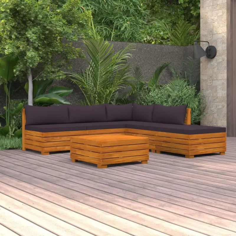 Tuinset van massief acaciahout voor ontspannen buitenplezier - Donkergrijs / hoek + 3x midden + voetensteun + Tafel