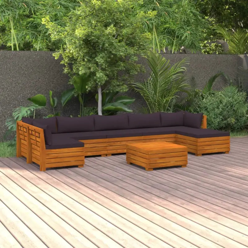 Tuinset van massief acaciahout voor ontspannen buitenplezier - Donkergrijs / 2x hoek + 4x midden + voetensteun + Tafel