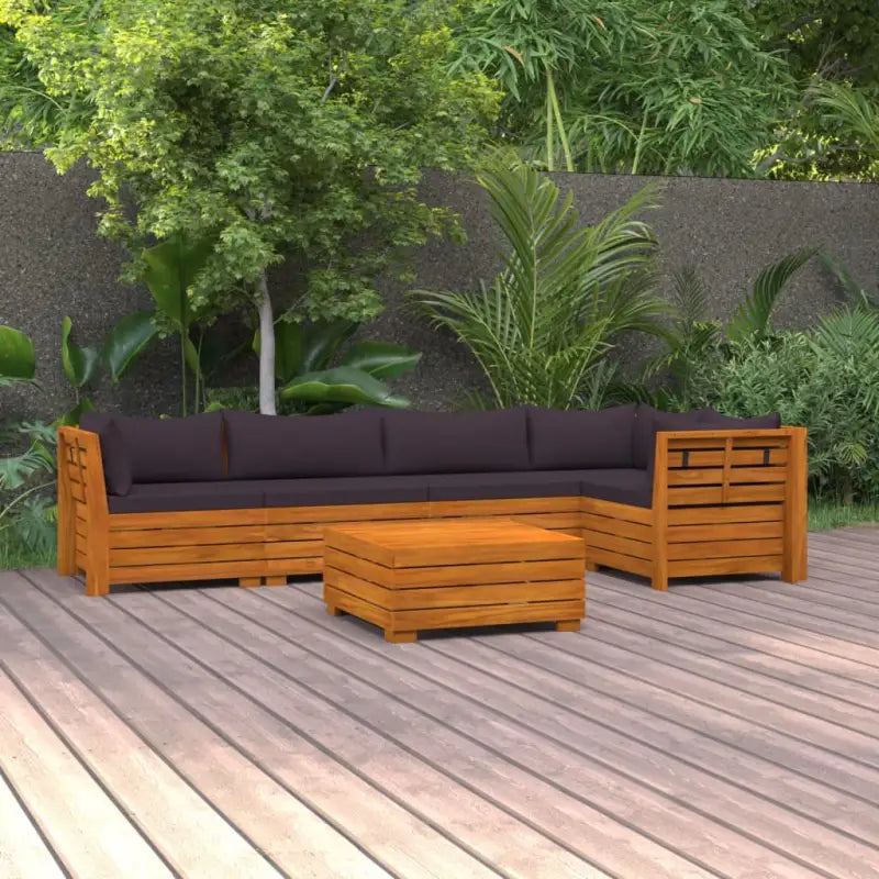 Tuinset van massief acaciahout voor ontspannen buitenplezier - Donkergrijs / 2x midden + 3x hoek + Tafel - Tuinsets