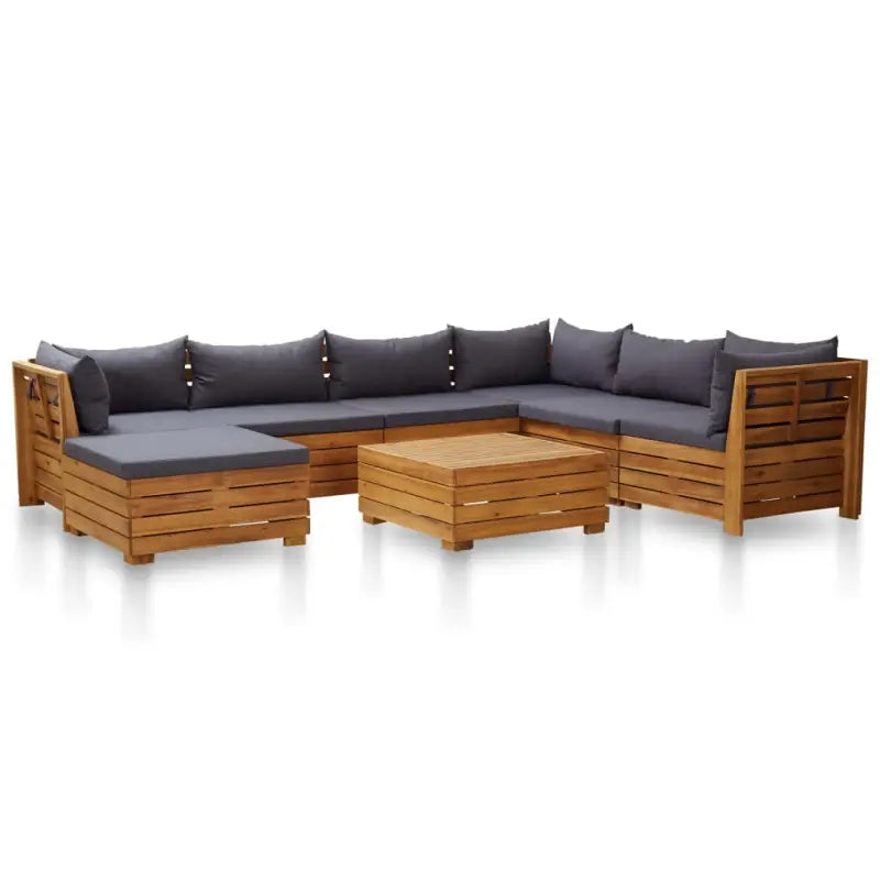 Tuinset van massief acaciahout voor ontspannen buitenplezier - Donkergrijs / 3x hoek + 2x midden + voetensteun + Tafel