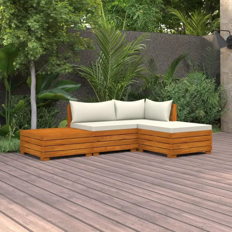 Tuinset van massief acaciahout voor ontspannen buitenplezier - Crème / hoek + midden + voetensteun + Tafel - Tuinsets