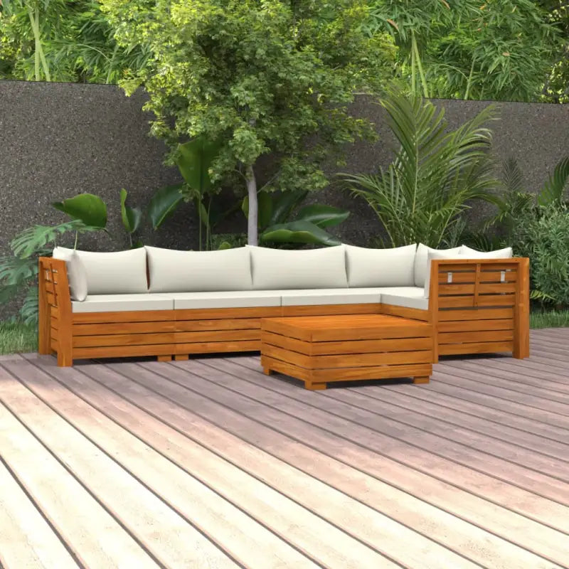Tuinset van massief acaciahout voor ontspannen buitenplezier - Crème / 2x midden + 3x hoek + Tafel - Tuinsets
