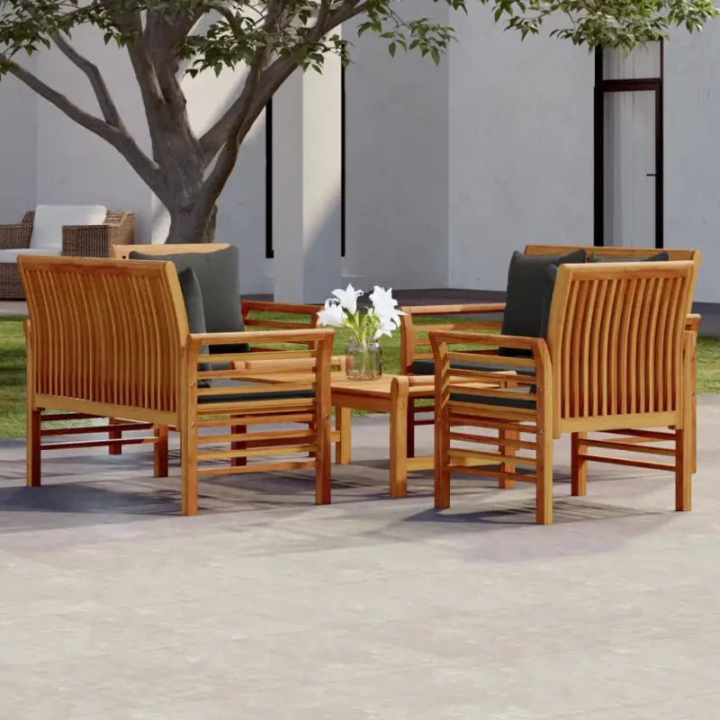 Tuinset van massief acaciahout voor stijl en functionaliteit - Donkergrijs / 2x Tweezitsbank + 2x Fauteuil + Tafel