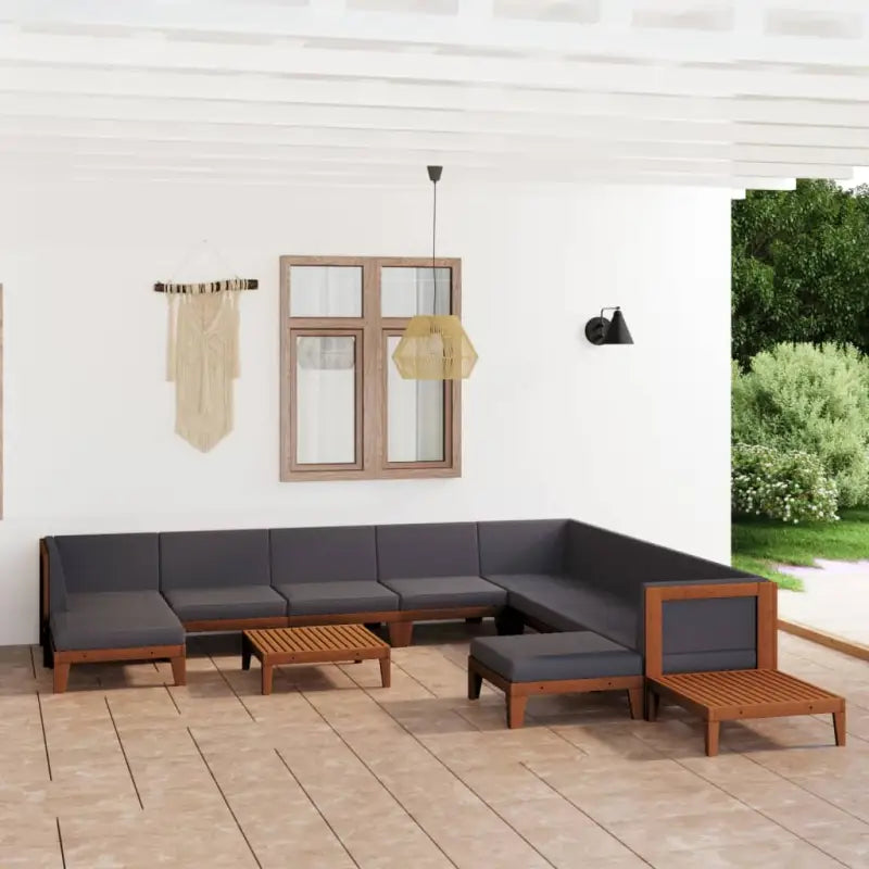 Tuinset van massief acaciahout voor stijl en functionaliteit - Donkergrijs / 3x hoek + 5x midden + 2x voetensteun + 2x