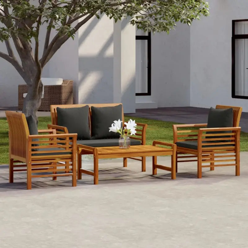 Tuinset van massief acaciahout voor stijl en functionaliteit - Donkergrijs / Tweezitsbank + 2x Fauteuil + Tafel