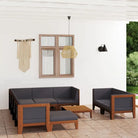 Tuinset van massief acaciahout voor stijl en functionaliteit - Donkergrijs / 5x hoek + 3x midden + voetensteun + Tafel